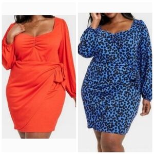 🎯nwt ava & viv red and blue polka dot faux wrap dress bundle